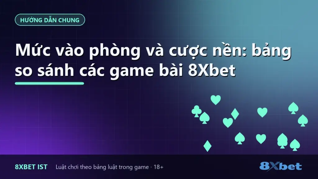 Ảnh bìa bảng so sánh mức vào phòng game bài và cược nền trên 8Xbet