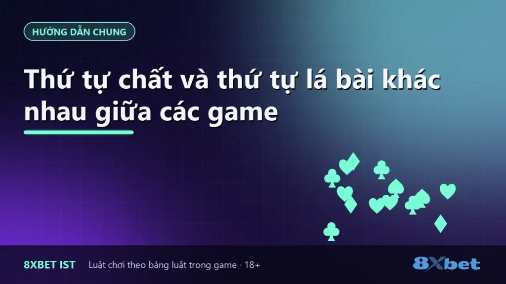 Ảnh bìa so sánh thứ tự chất bài và thứ tự lá bài giữa các game bài trên 8Xbet