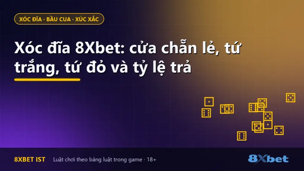 Ảnh bìa bài hướng dẫn Xóc đĩa 8Xbet: cửa chẵn lẻ, tứ trắng, tứ đỏ và tỷ lệ trả